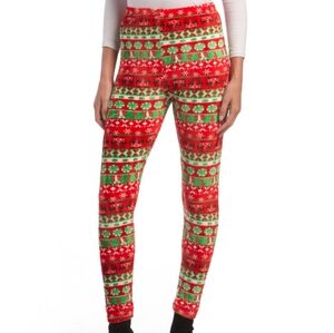 Christmas Women's Plush White Red Green Leggings